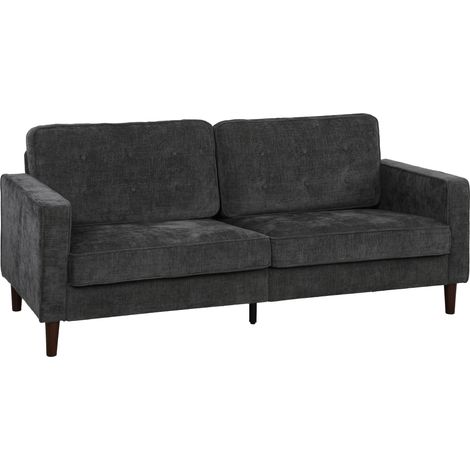 HOMCOM 3 Seater Sofa with Button Tufting Wood Legs, Dark Grey