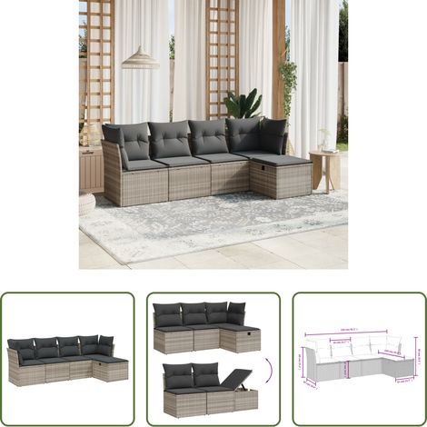 vidaXL Rattanmöbel - 5-tlg. Garten-Sofagarnitur mit Kissen Hellgrau Poly Rattan (1/5)