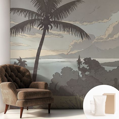Papier peint intissé mural avec colle pour salon et chambre Décoration murale rapide - Colle incluse gratuite Paysage exotique 250x250 cm (1/5)