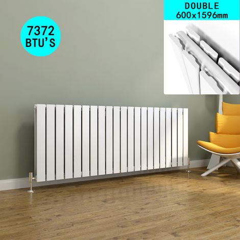 ELEGANT 600 x 1596 mm White Horizontal Radiator Double Column Flat Panel Central Heating Designer Bathroom Radiators + Thermostatic Radiator Valves (1/5)