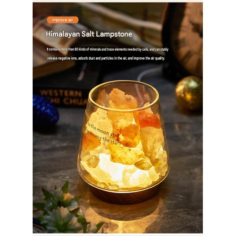 Lampe Nuit en Cristal de Sel Naturel avec Diffuseur d'Huiles Essentielles - Lumière Relaxante et Apaisante pour Chambre, Chevet, Décoration Élégante (1/4)