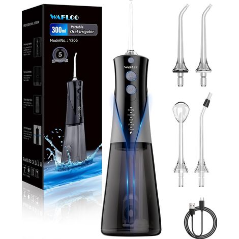 Hydropulseur sans fil – Réservoir portable de 300 ml, 5 modes, 4 embouts