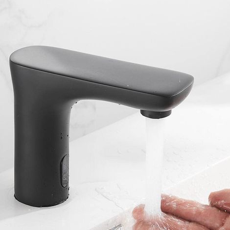 Black touchless automatic bathroom faucet, hygienic design cold sensor mixer (1/4)