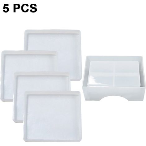 Juego de 5 moldes de silicona, resina epoxi, fácil desmolde, posavasos, caja de almacenamiento, decoración del hogar. (1/5)