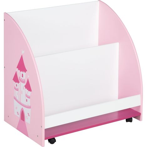roba Scaffalatura per Bambini Krone - 60 x 40 x 60 cm - Mobile Girevole con Rotelle - 3 Scompartimenti - Ottimale anche come Libreria - Legno Laccato Bianco e Rosa (1/5)