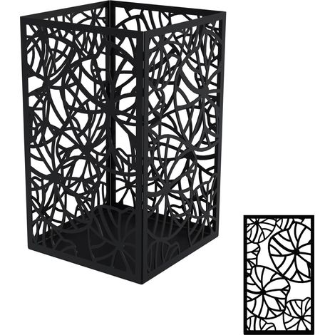Photophore Carré Design - Motif Nénuphar - Lanterne Bougie en Métal Noir Charbon - H 30 x 17,5 cm - Décoration Intérieur et Extérieur (1/5)