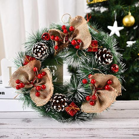 Couronne de Noël, couronne artificielle d'hiver de 30 cm pour porte d'entrée, couronne pour sapin de Noël extérieur, décorations de fêtes.
