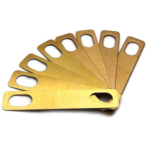 Lot de 8 cales de cou de guitare 4 x 0,2 mm, 2 x 0,5 mm et 2 x 1 mm d'épaisseur pour réparation de cou vissé pour guitare et basse, or (1/5)