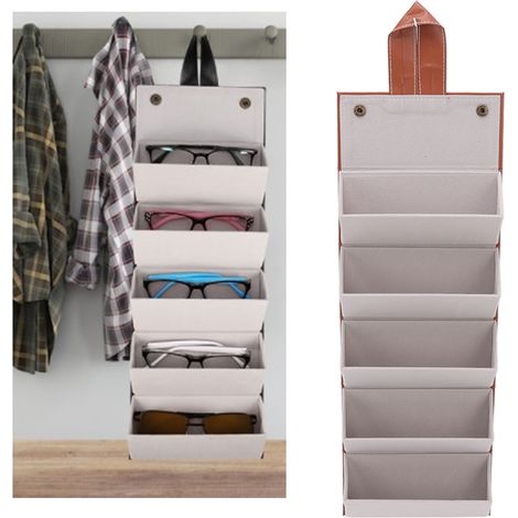 Multifunktionale Aufbewahrungsbox für Schmuck und Brillen, Geschenkbox mit mehreren Fächern, strukturiertes PU-Leder, hochwertige Aufbewahrungsbox für Sonnenbrillen, faltbares Brillenetui, braun. (1/5)