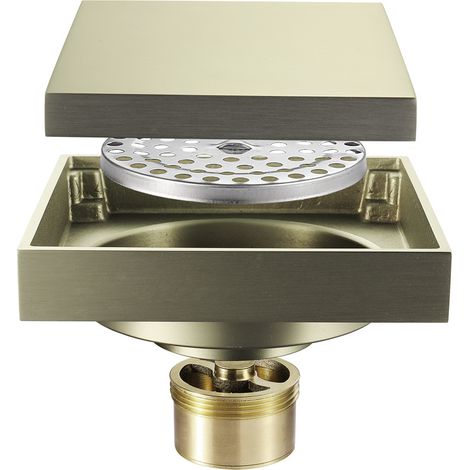 Siphon De Douche - Laiton 4 Pouces - Drain Carré Encastré Sol - Désodorisant Intégré - Couvercle Amovible - Pour Salle De Bain