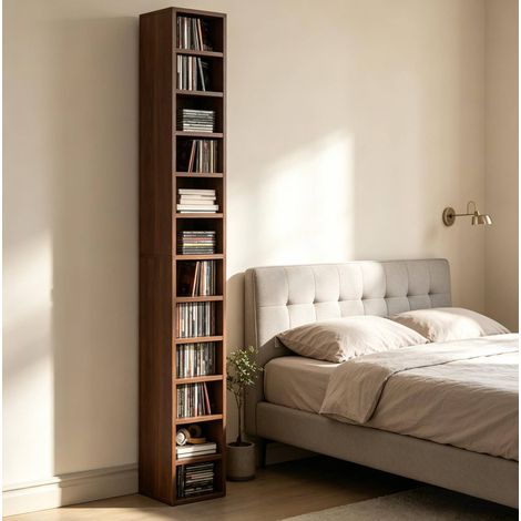 Mobile porta CD stretto 204 CD, 21 x 20 x 175 cm, MDF e truciolare, marrone (1/5)