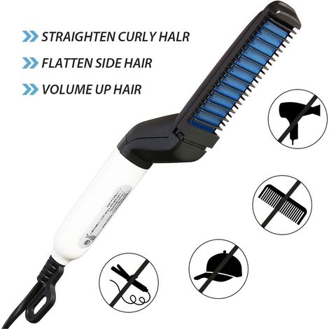 Brosse lissante multifonctionnelle pour barbe et cheveux avec chauffe rapide en 15 secondes et fonction anti-brûlure, peigne lissant rapide pour la barbe (1/5)