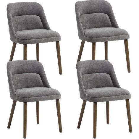 Wahson Lot de 4 Chaises de Salle à Manger Rétro, Chaises de Cuisine Rembourrées en Chenille avec Pieds en Bois pour Salle à Manger/Salon, Gris