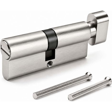 Cylindre à bouton rotatif 35/35 mm, serrure de porte WC salle de bain avec ouverture d'urgence extérieure, cylindre de salle de bain en zinc et noyau en cuivre 70 mm sans bouton (1/5)