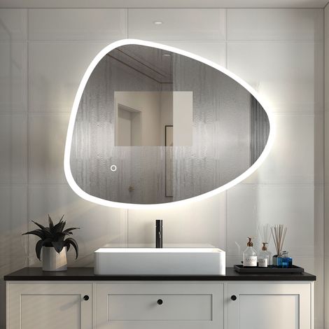 OCEAN Specchio da Bagno Antiappannamento con LED, Interruttore Tattile da Parete Dimmerabile 3 Colori, Moderno Impermeabile IP44 (80x65 cm)