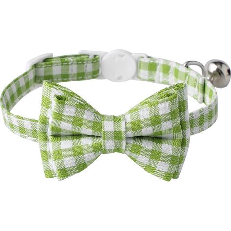 1 collier pour chat, coton, réglable, avec clochette et nœud papillon amovible, motif carreaux, pour chats, chatons et chiots (1/5)