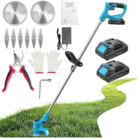 21 V Cordless Electric Cordless Trimmer with 2 x 2.0Ah Batteries, 2 Types of Metal Blades Brushcutter Battery, Garden Pruner, Adjustable Handle for Pruning (1/5)