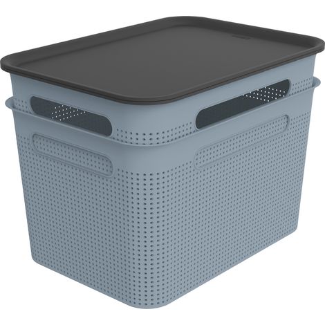 Rotho Aufbewahrungsbox Brisen mit Deckel 36,5 x 26,5 cm 16 L misty blau 2er Set (1/2)