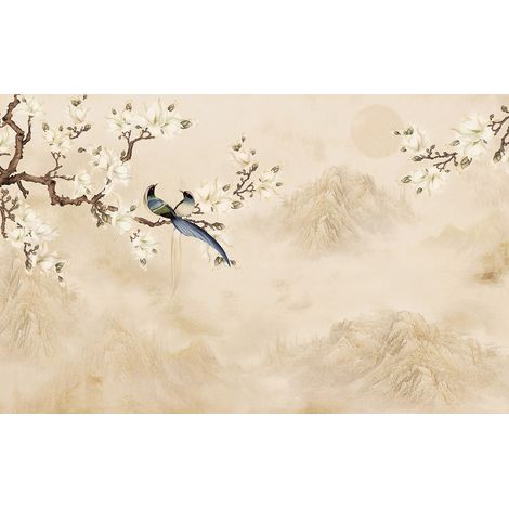 Papier peint panoramique - Fleurs Oiseaux - 260 cm x 163 cm (1/2)