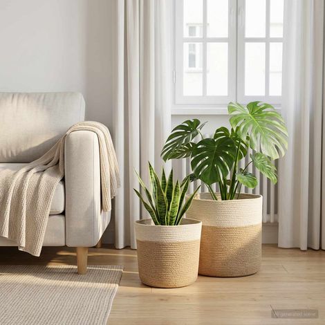 vidaXL Plant Pot Set 2 pcs Natural and White 脴 28 x 28 cm (1/5)