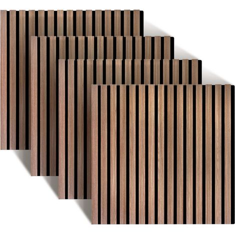 Panneaux acoustiques Relaxdays, lot de 4, 60 x 60 cm, isolation phonique & revêtement mural, placage chêne, naturel