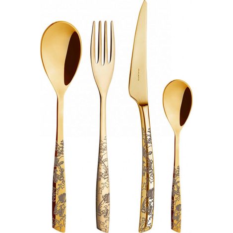 Set posate 24 pezzi in scatola Gallery Riviera Armonia Gold Oro PVD Lucido Bugatti