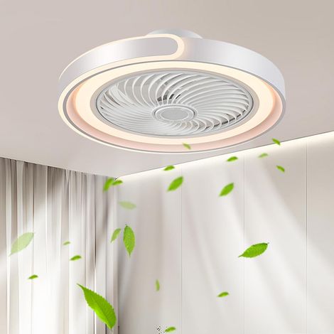 Plafonnier rond avec ventilateur, plafonnier avec application à distance, 6 vitesses, silencieux, réversible, LED à intensité variable et minuterie, pour salon, chambre à coucher, bureau, 3000 K-6500 (1/5)