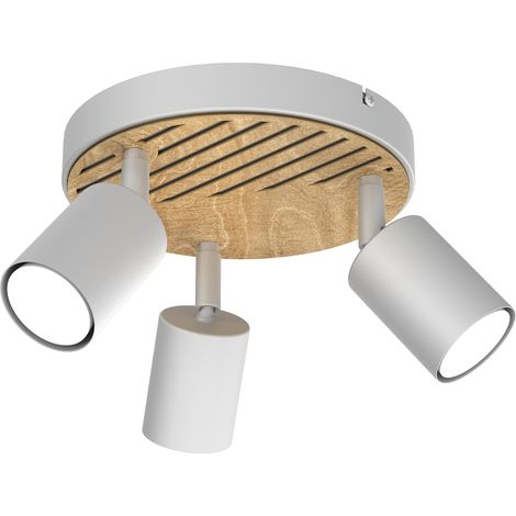 Plafonnier rond blanc 3 spots bois clair GU10 Terra