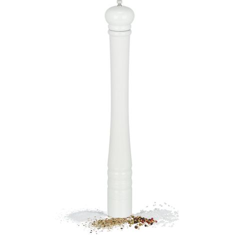Relaxdays moulin à sel et poivre, modèle classique, XXL, en bois, meule en céramique, HxD : 51,5 x 6 cm, blanc