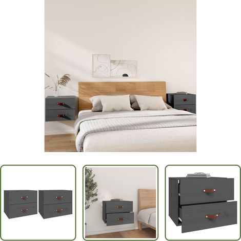vidaXL Kiefernholz Nachttisch -  Wand-Nachttische 2 Stk. Grau 50x36x40 cm (1/5)