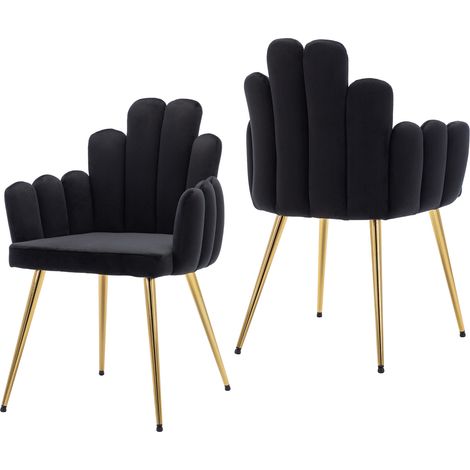 Dining Chairs 2Pcs in Velvet Kitchen Chairs with Special Designed Backrest for Living Room Restaurant Cafe, Black, Wahson