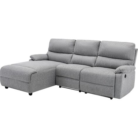 Canapé d'angle gauche relax électrique en tissu gris clair LUNANO (1/5)