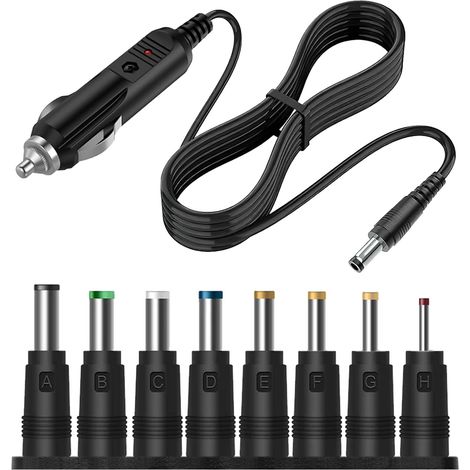 Câble Chargeur Voiture 12V avec 8 Embouts de Connecteur DC 5.5 x 2.1mm, Adaptateur Allume-Cigare d'alimentation de Chargeur de Voiture, Compatible avec Haut-Parleur, Routeur, Caméra IP, LED, et Plus (1/5)