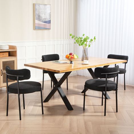 Juego de 4 sillas de comedor con respaldo de tela y patas de acero, 51 x 51 x 76 cm, color negro.