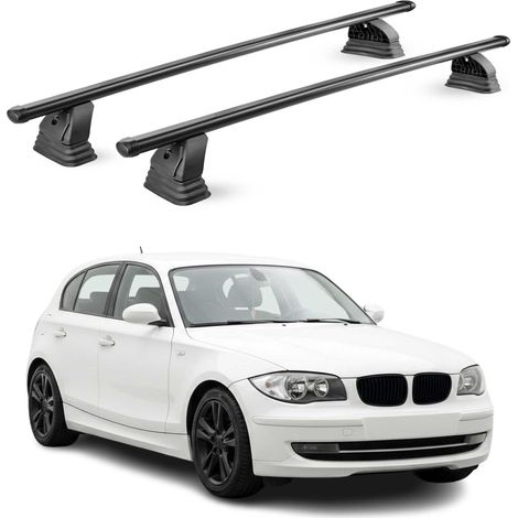 OMAC Barres de toit transversales en acier pour Bmw Serie 1 E87 E81 HB 2004-2011 – TÜV / DIN 75302:2019 – Antivol inclus – Rainure en T (accessoires) – Charge max 75 kg – 2 barres – Noir (1/4)