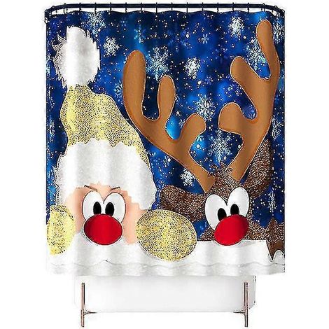 Rideau de douche de salle de bain 71 cm x 71 cm, motif sapin de Noël, Père Noël et bonhomme de neige (1/3)