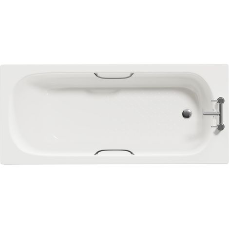 Cassia 1600mm x 700mm Anti Slip Straight Single Ended Steel Bath with Chrome Grips and 2 Tap Holes including Legs (1/5)