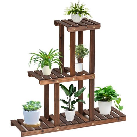Solid Wood Plant Stand Indoor 3-Tier Plant Pot Holder Flower Ladder (1/5)