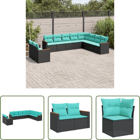 Gartenmöbel - 10-teiliges Gartensofa-Set mit Kissen, schwarzes Polyrattan (1/5)