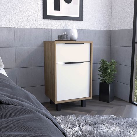 Comodino Kaia Z con Cassetto, Dimensioni 41,2 cm L x 36,3 cm P x 70 cm H, Colore Miele/Bianco (1/5)