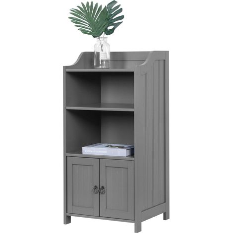 Relaxdays Armadio da bagno , HxLxP: 86 x 40,5 x 36 cm, 3 scomparti aperti, 2 ante, MDF, mobiletto (1/5)