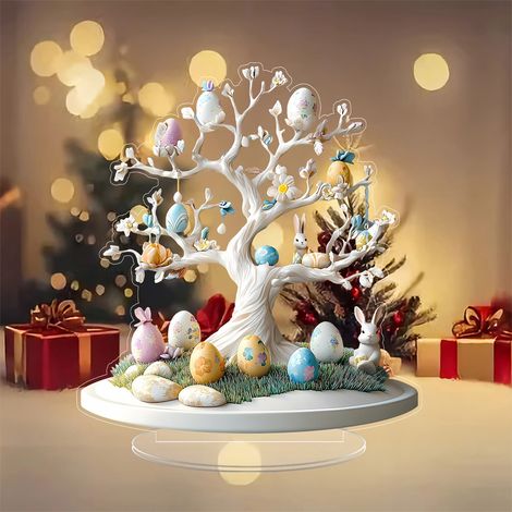 Centre De Table En Acrylique - Ornements Œufs De Pâques Et Lapin - Décoration Printemps Pour Table À Manger Étagère Cheminée - Lot De 1 Pièce (1/5)