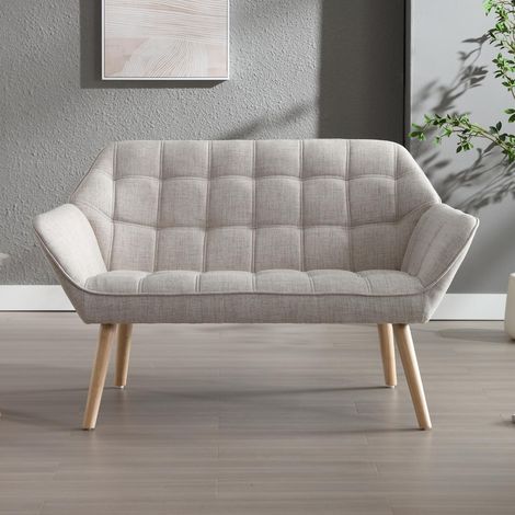 Wahson 2 Seater Sofa in Linen Upholstered Modern Couch Comfortable Loveseat Sofa with Wood Legs for Bedroom Living Room, Beige