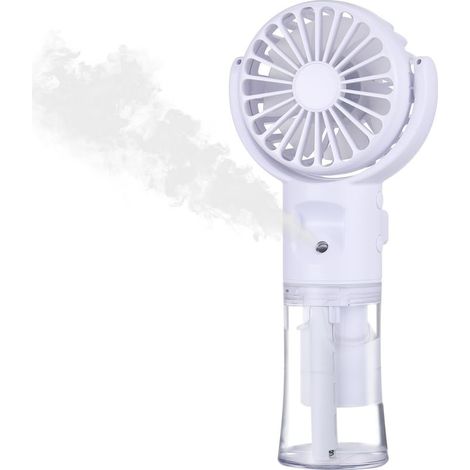 Ventilatore elettrico portatile con nebulizzatore d'acqua, mini ventilatore portatile ricaricabile tramite USB con 4 velocità, piccolo ventilatore portatile a batteria per vacanze, ufficio, uso estern (1/5)