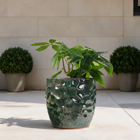 Pot de fleurs en céramique vert foncé brillant Ø22,5 cm (1/5)