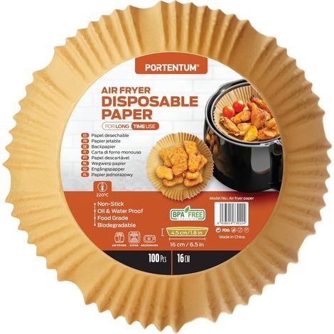 Papier sulfurisé pour friteuse à air chaud, 100 feuilles jetables, non blanchies et résistantes aux graisses. Convient aux friteuses de 3,5 à 6 litres. Papier de cuisson brun de qualité alimentaire. (1/5)