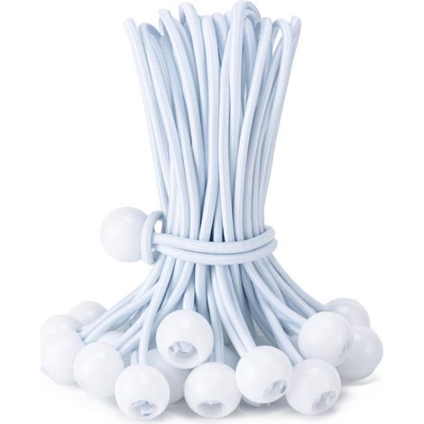 Beyamis Corde élastique avec crochet, corde de fixation multifonctionnelle pour tente, bâche et parasol, sangle d'arrimage pour camping, blanche, 10 cm, lot de 30. (1/5)
