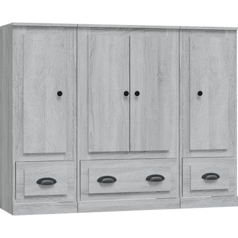 Aparador tipo buffet cómoda armario organizador de almacenamiento cocina sala de estar 3 piezas madera de ingeniería Sonoma gris 020037178