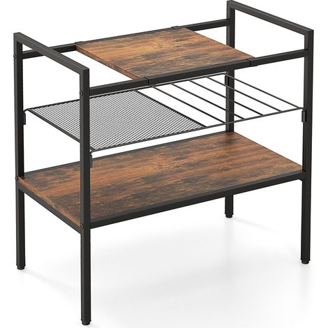 Table console industrielle en métal avec panneau supérieur coulissant et étagère grillagée amovible pour entrée, cuisine et salon (1/5)