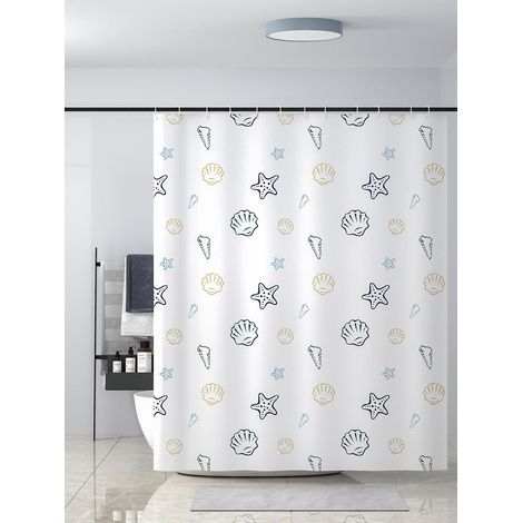 Rideau de douche numérique 3D en polyester imperméable imprimé d'étoiles de mer et de coquillages colorés - Taille standard 120 x 180 cm (1/4)